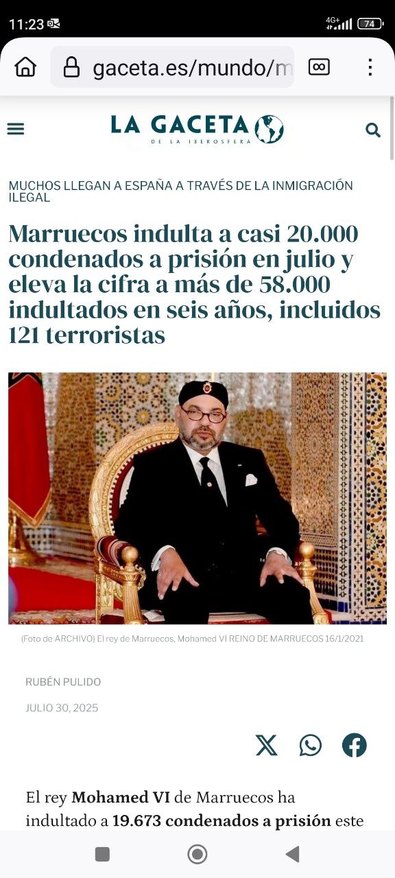Titular de La Gaceta: Marruecos indulta a casi 20.000 condenados a prisión en julio y eleva la cifra a más de 58.000 indultados en seis años, incluidos 121 terroristas